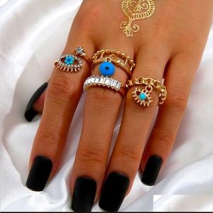 New 4Pcs Vintage Evil Eye 🧿 Knuckle Ring Set One Size